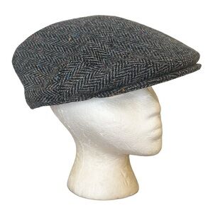 Voboom Headwear Tweed Flat Cap Grey Herringbone
